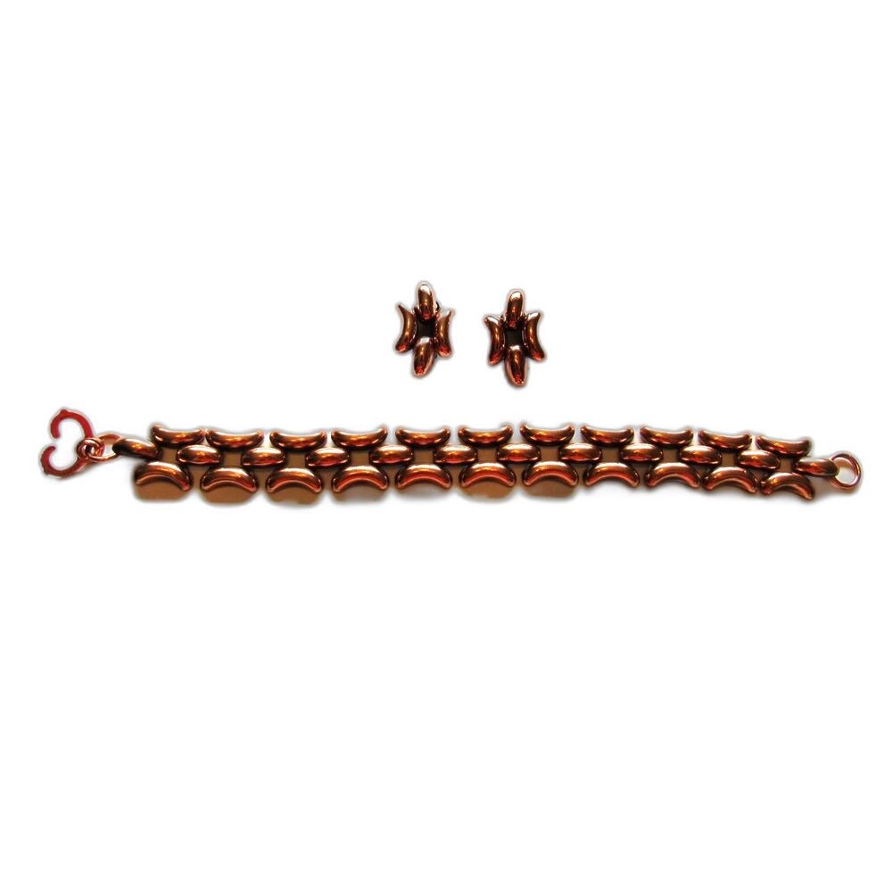 Vintage Copper Renoir Clip On Earrings and bracelet Modernist size 8.5